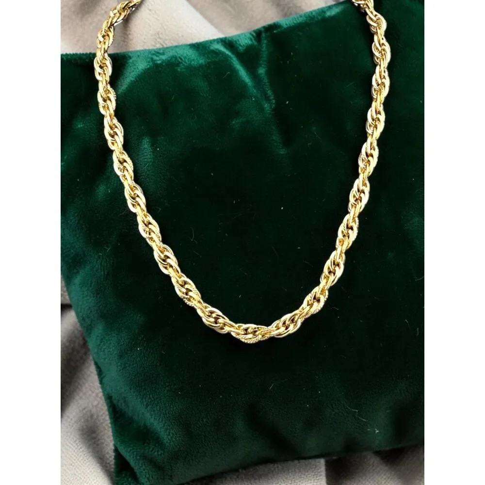 Vintage Textured Gold Plated Rope Chain Necklace 18